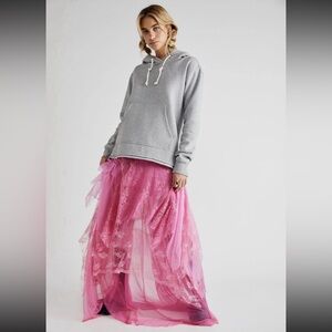 Women's Pink Tulle Lace Maxi Skirt